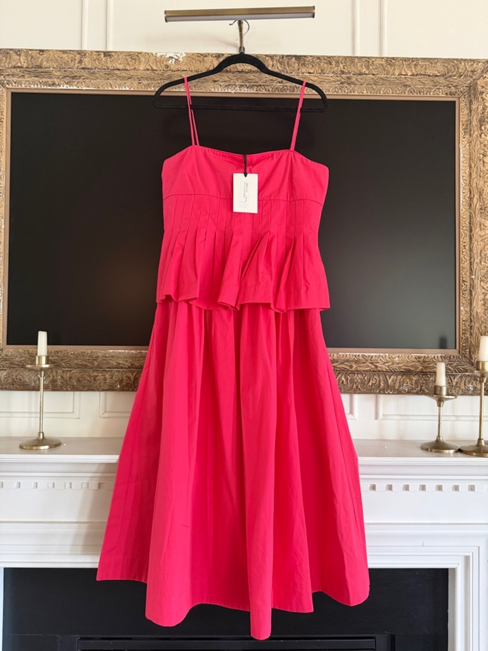 Women's Hot Pink Midi Tiered Sundress with Spaghetti Straps